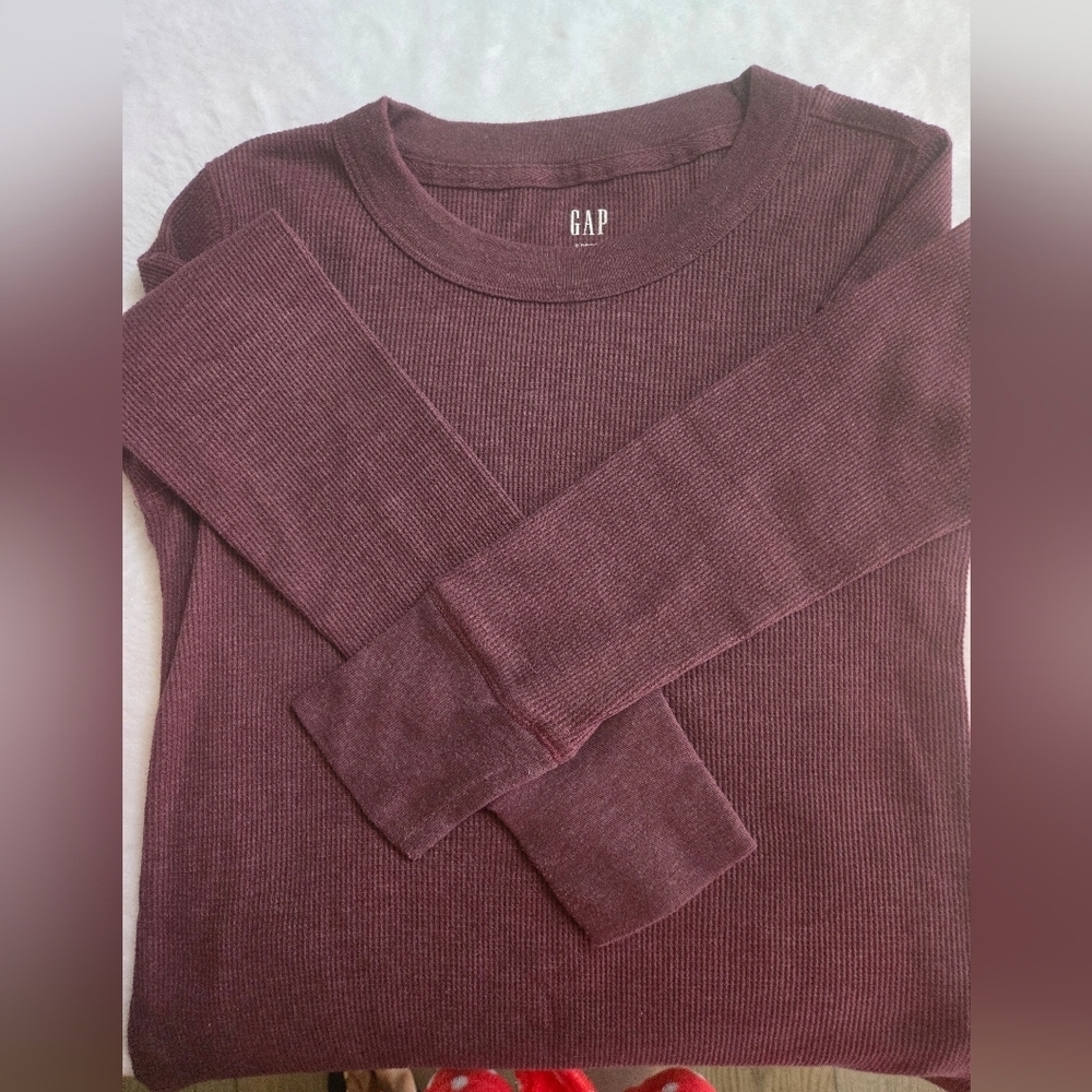 Women's Burgundy Long Sleeve Top Thermal - Picture 5 of 6